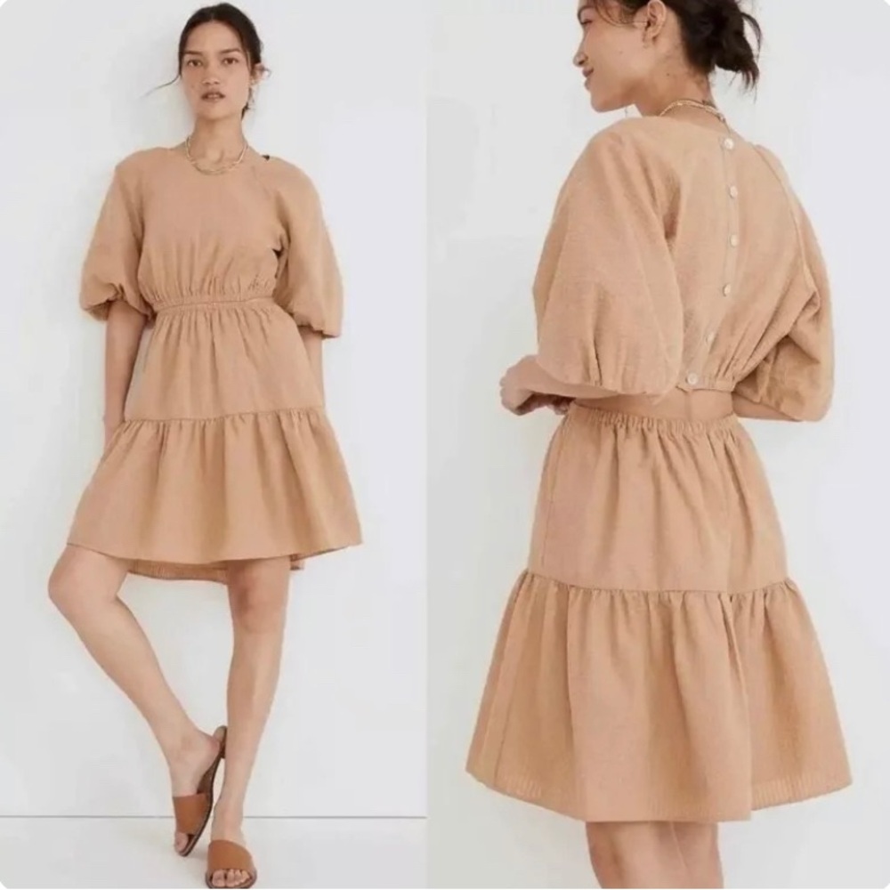 Madewell alessia puff sleeve cut out mini dress